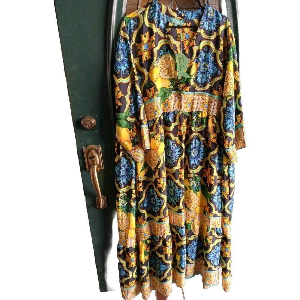 NWT Antica Sartoria By Giacomo Cinque Mumu/Kaftan Lemons/Flowers One Size